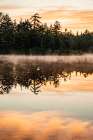 USA, New York. Adirondack Park, Saranac Lake, Hoel Pond, sunrise with tree reflections in the water Art Print